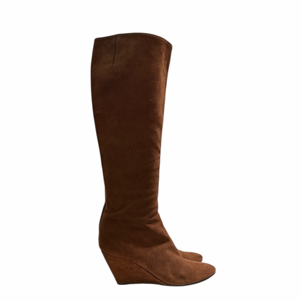 Giuseppe Zanotti Brown Suede Knee-High Wedge Boots Size 37.5